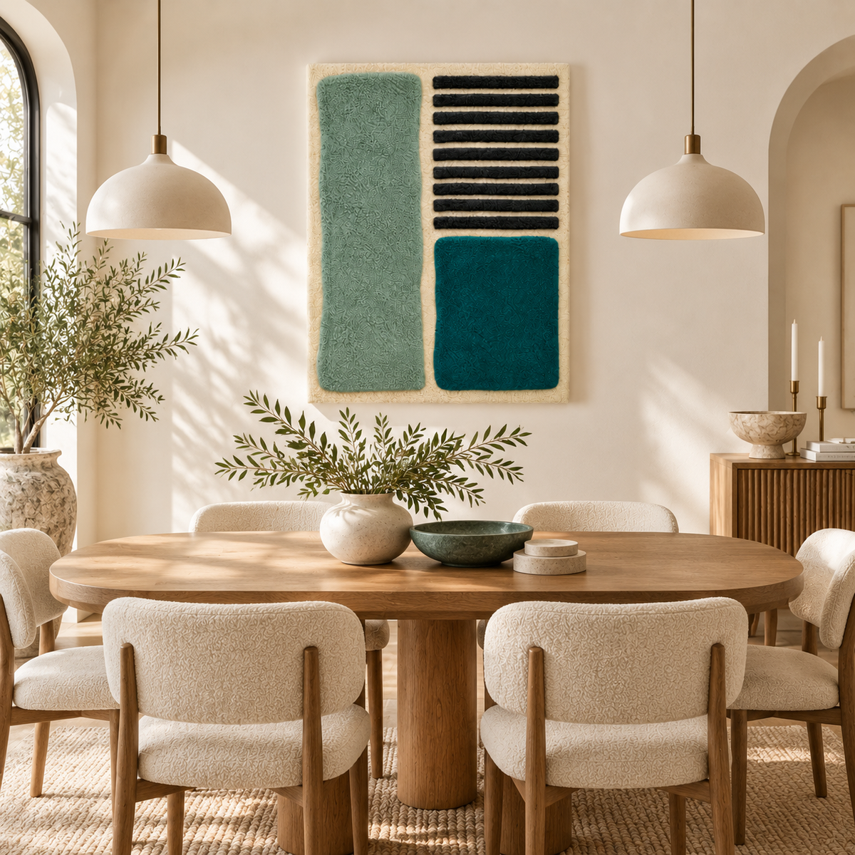 Hewn Earth sea glass blocks wall art with ebony lines, featuring translucent sea glass panels and dark linear accents for modern decor