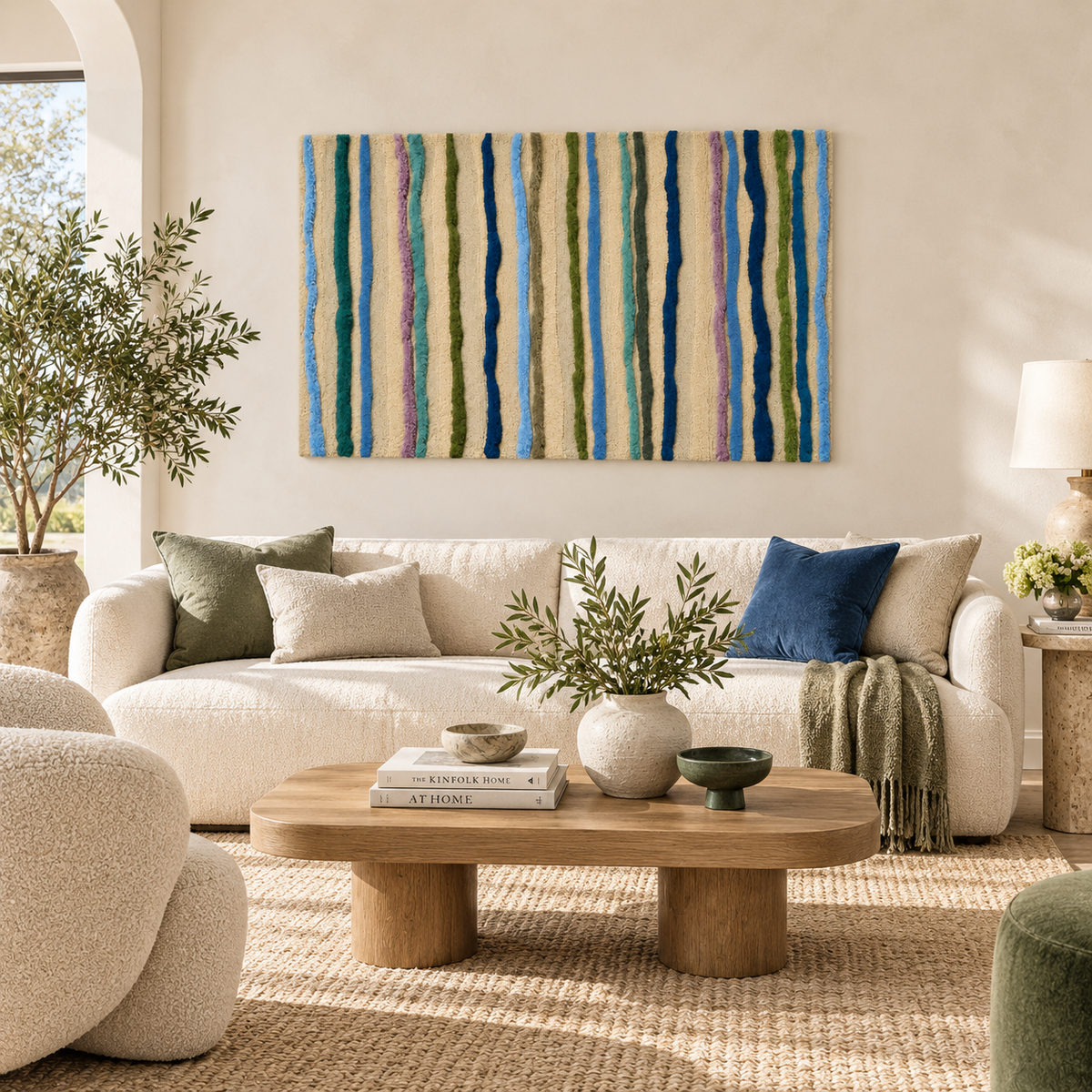 Sea Glass Pinstripes — front-facing room scene
