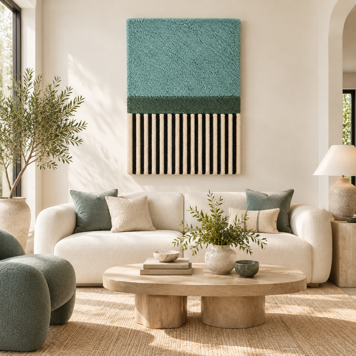 Seafoam Canopy Stripe Panel wall art by Hewn Earth, featuring a soft striped design perfect for modern interior decor.