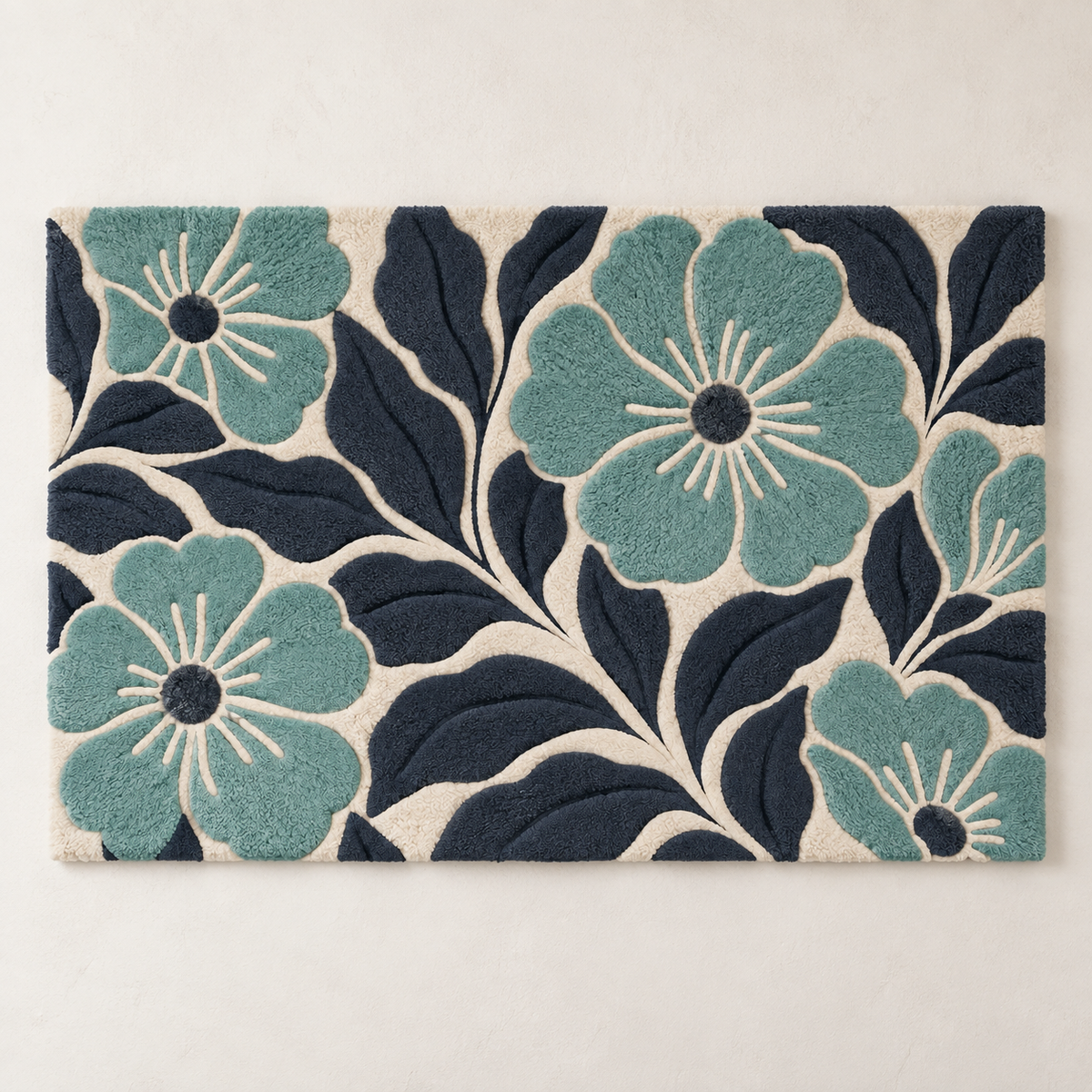 Hewn Earth Seafoam Flowers on Midnight wall art featuring vibrant seafoam floral design on a dark background