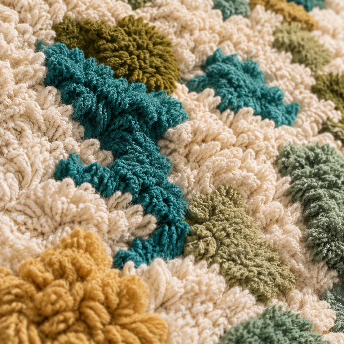 Seaglass Flecks on Ivory — tufted wool texture detail