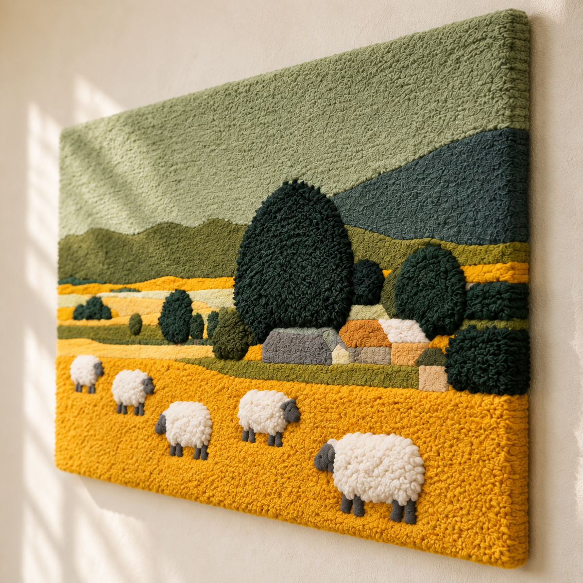 Sheep in the Golden Meadow — angled relief view