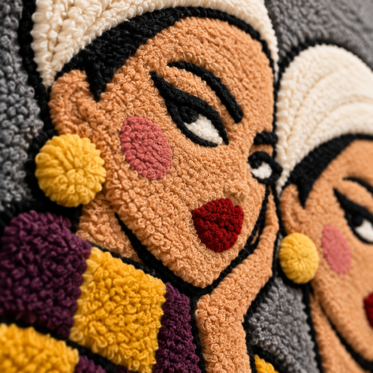 Sisters in Ochre and Rose — tufted wool texture detail