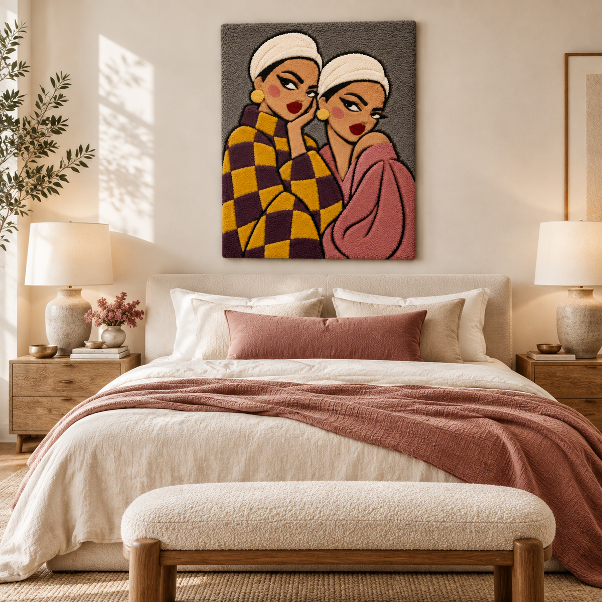 Sisters in Ochre and Rose — room setting 1