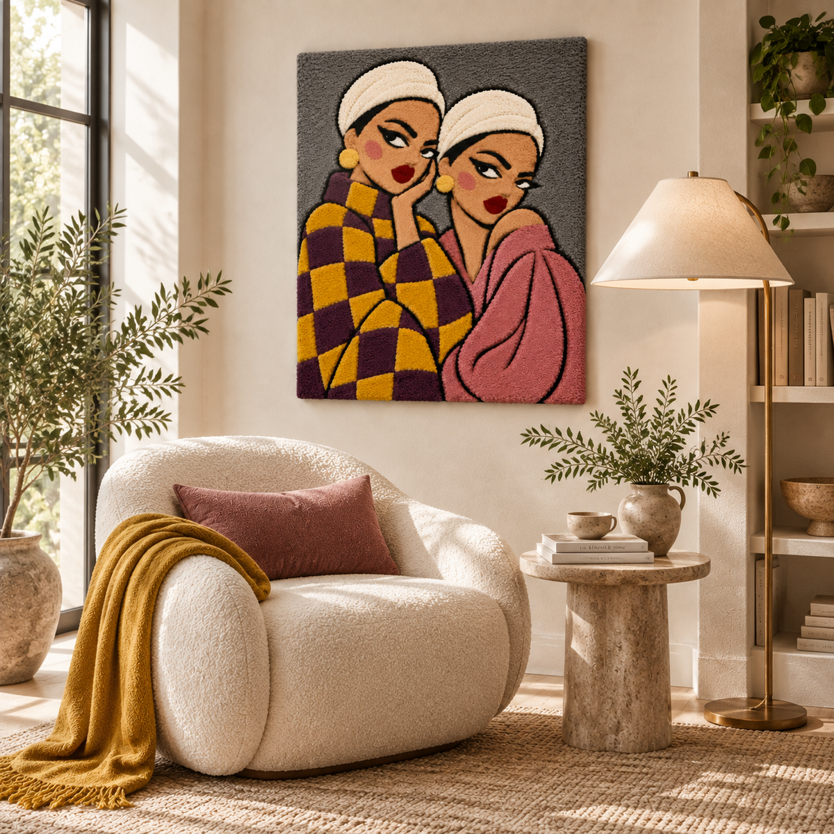 Sisters in Ochre and Rose — room setting 3