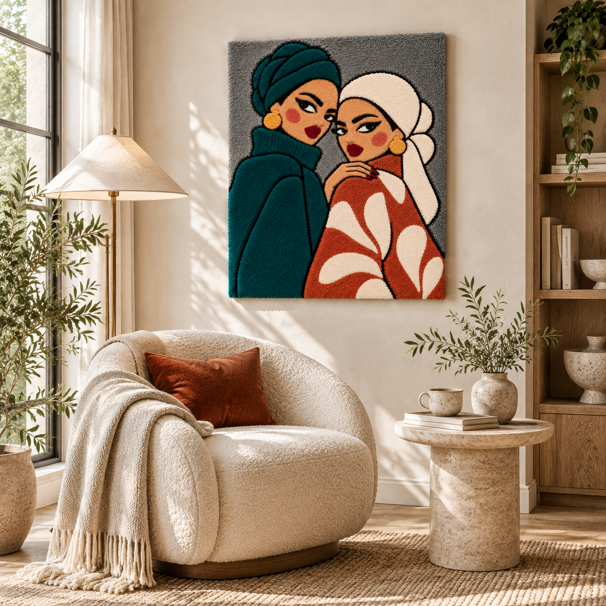 Sisters in Teal and Clay — room setting 3