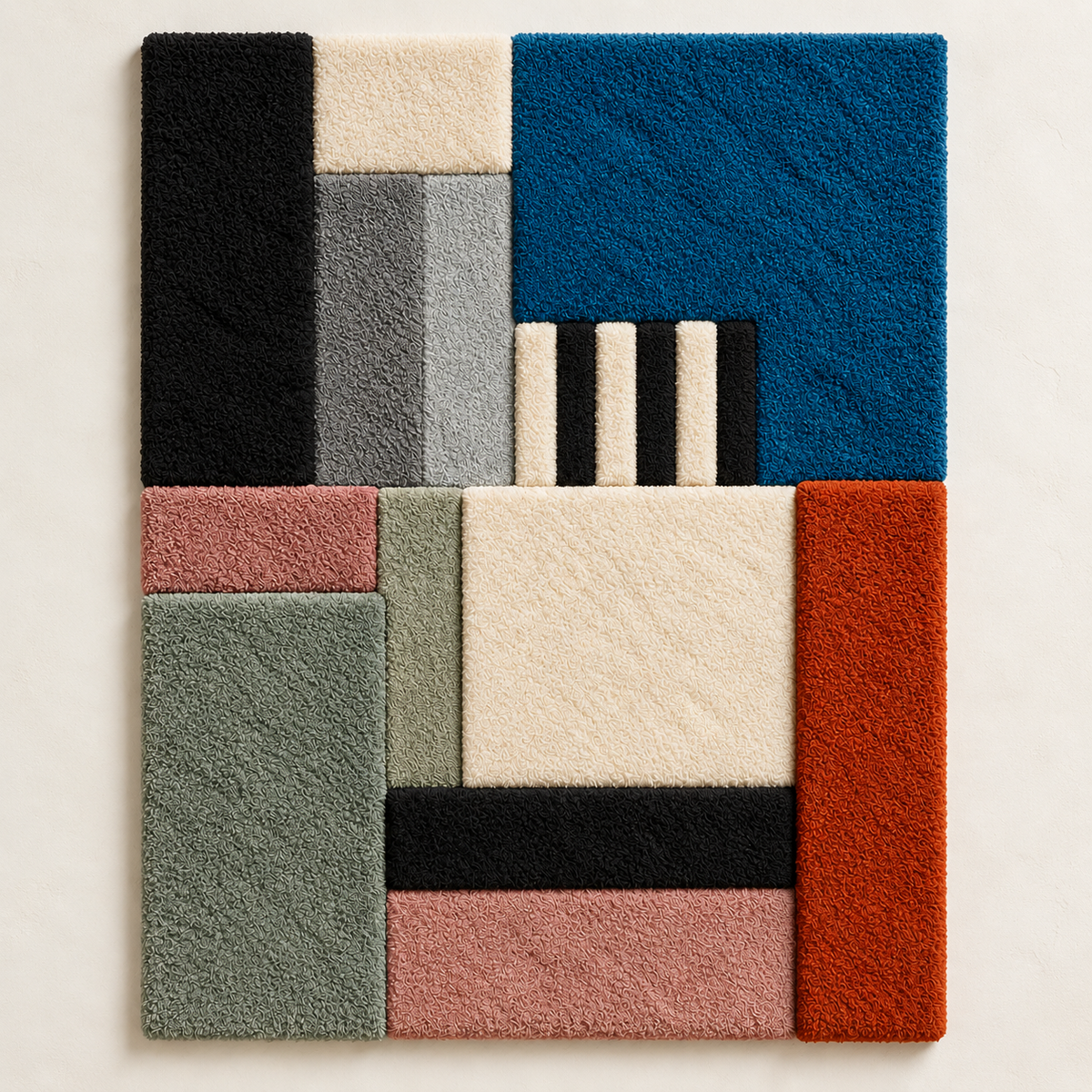 Hewn Earth Slate and Cobalt Block Wall Art arrangement with layered rectangular pieces in slate gray and cobalt blue tones.