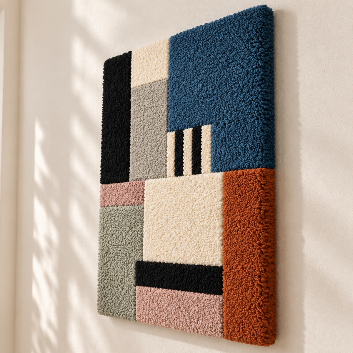 Hewn Earth wall art featuring slate blocks with a striped window design, showcasing natural textures and modern geometric style.