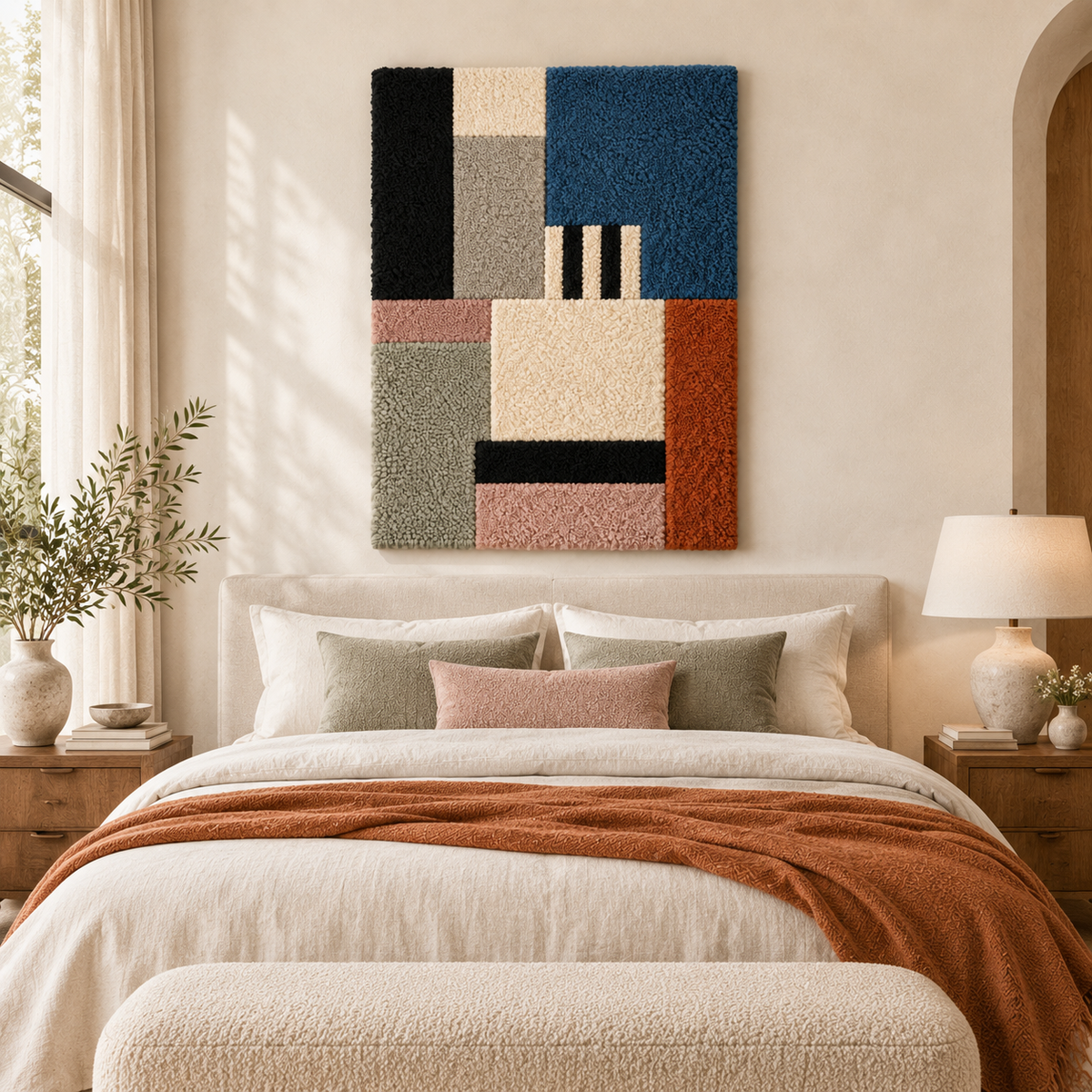 Hewn Earth wall art featuring slate blocks with a striped window design in a modern room setting