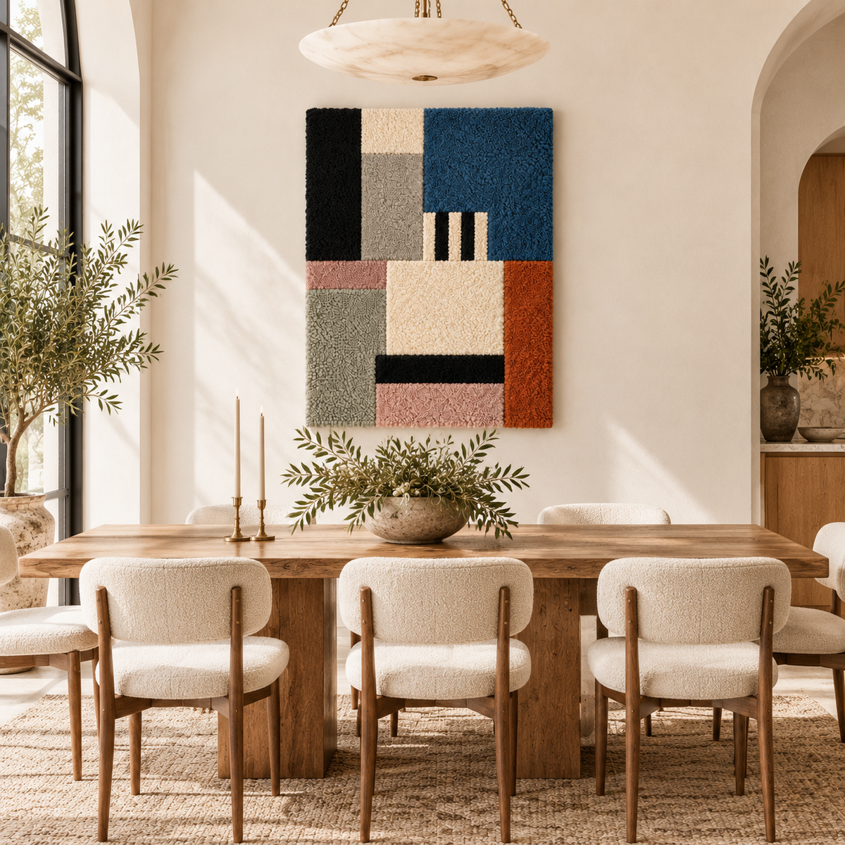 Hewn Earth wall art featuring slate blocks with a striped window design, displayed in a modern room scene.