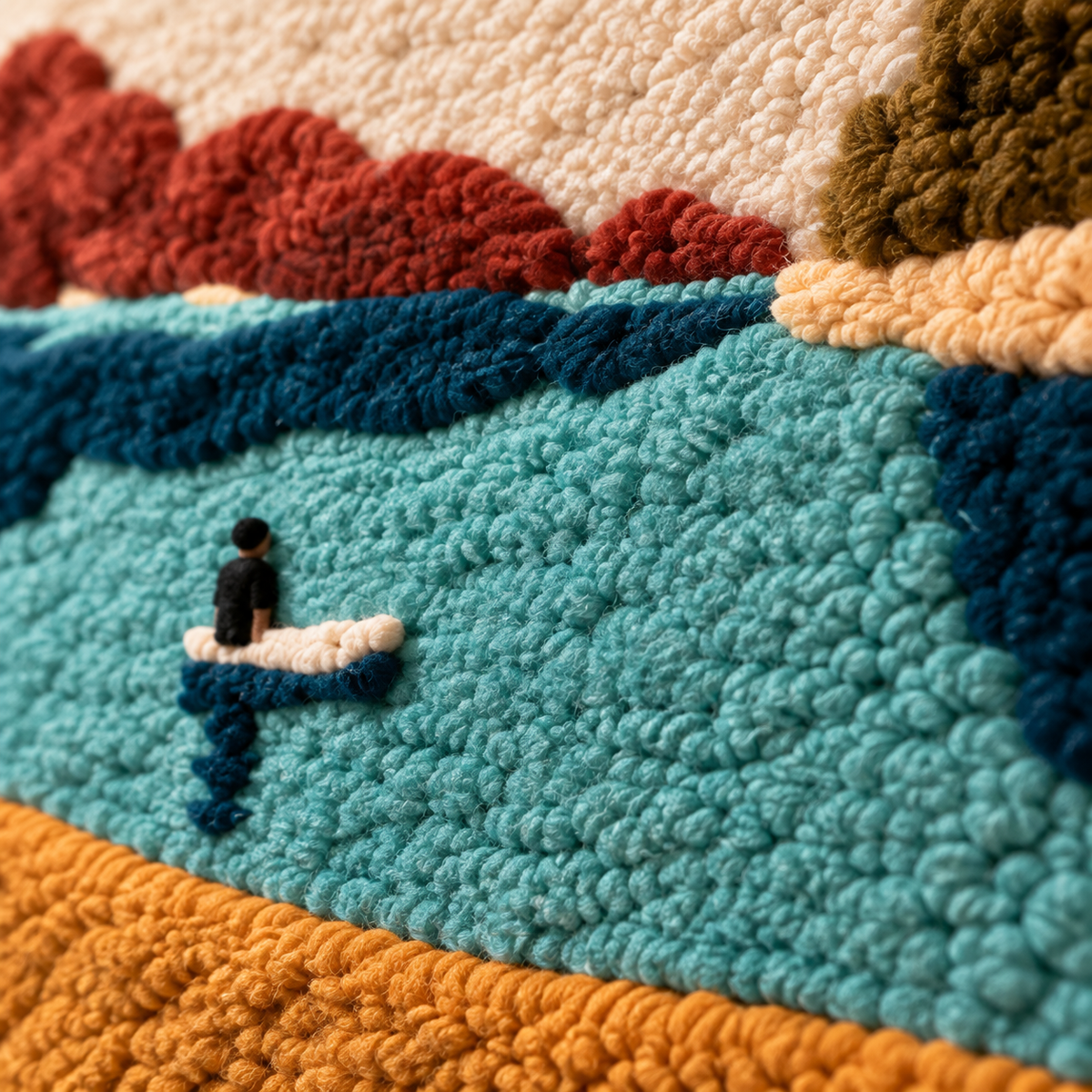 Solitude on Turquoise Water — tufted wool texture detail