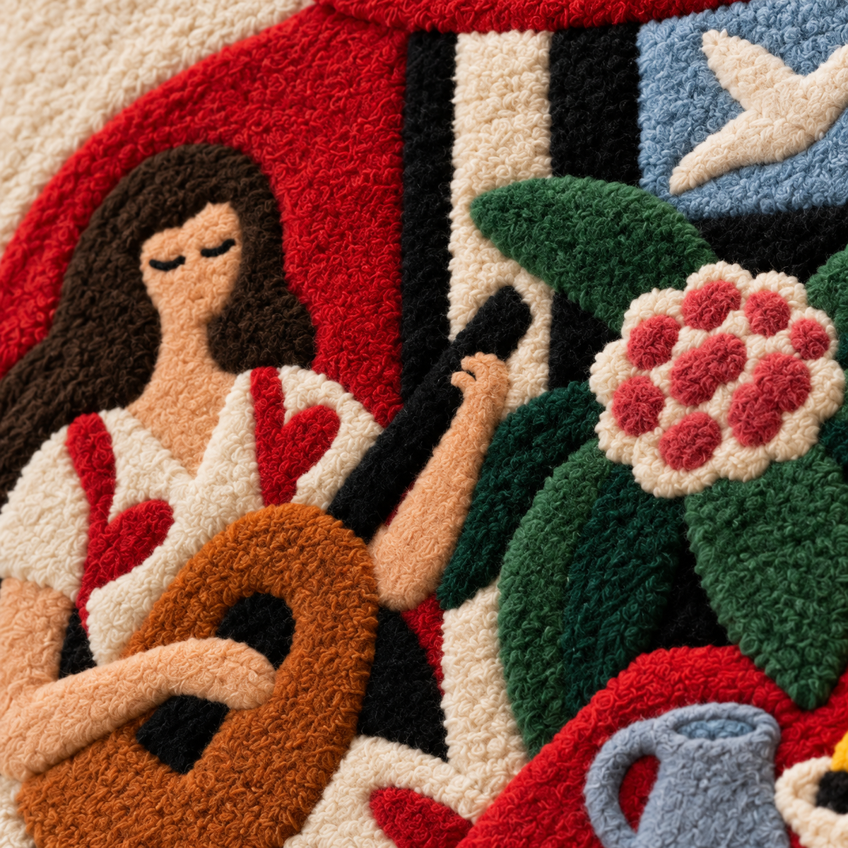 Song in the Crimson Vase — tufted wool texture detail
