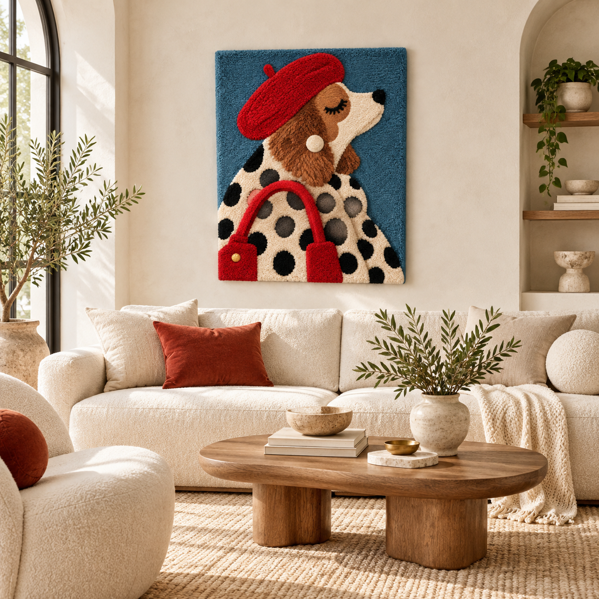 Spaniel in a Red Beret — front-facing room scene [room-front]