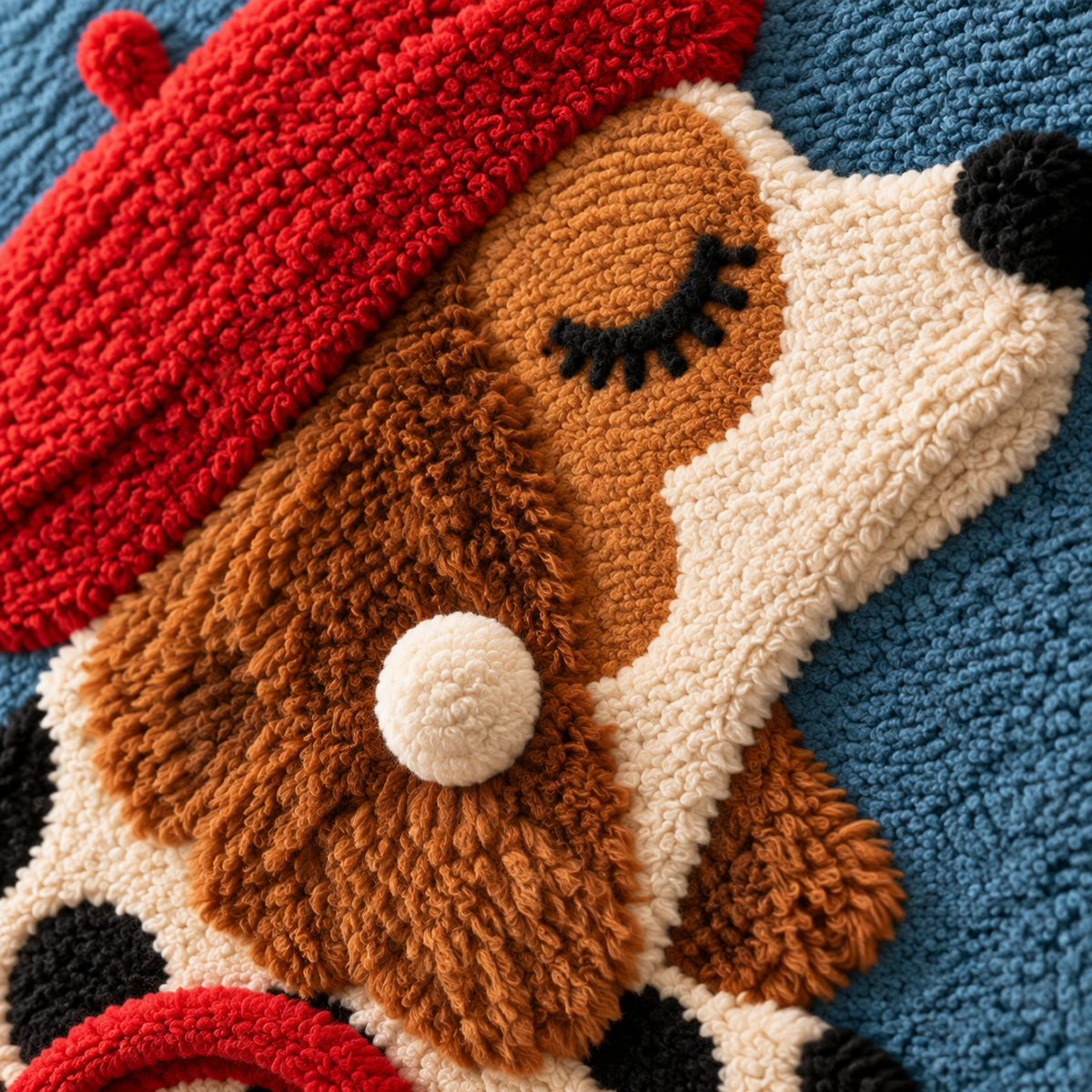 Spaniel in a Red Beret — tufted wool texture detail