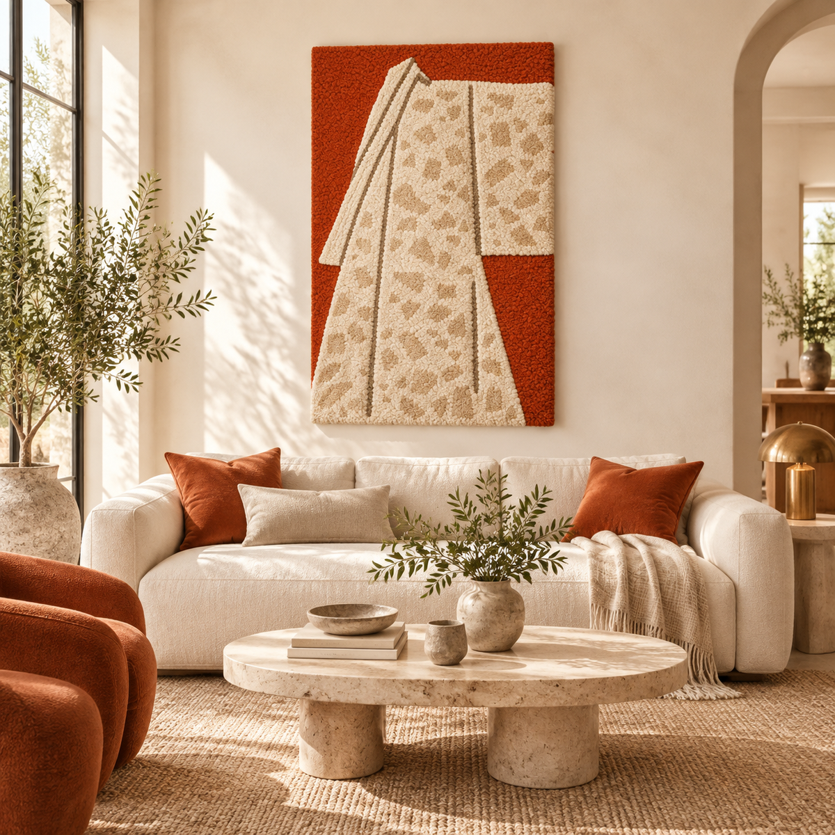 Hewn Earth speckled ivory kimono wall art displayed in a room, featuring textured, artistic kimono design on a neutral background.