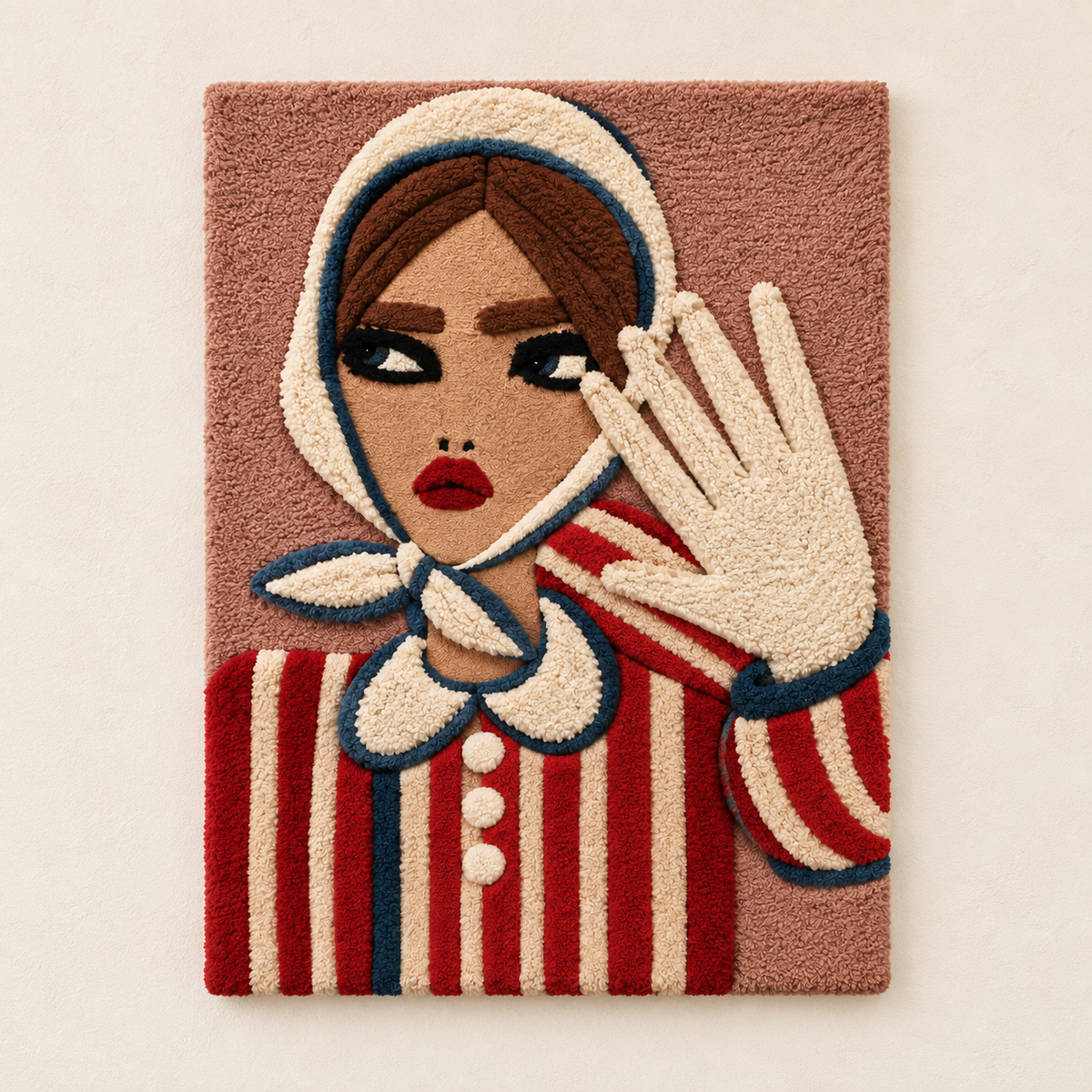 Hewn Earth wall art titled "Striped Sleeves Gentle Gesture" featuring abstract striped sleeve design on a light background.