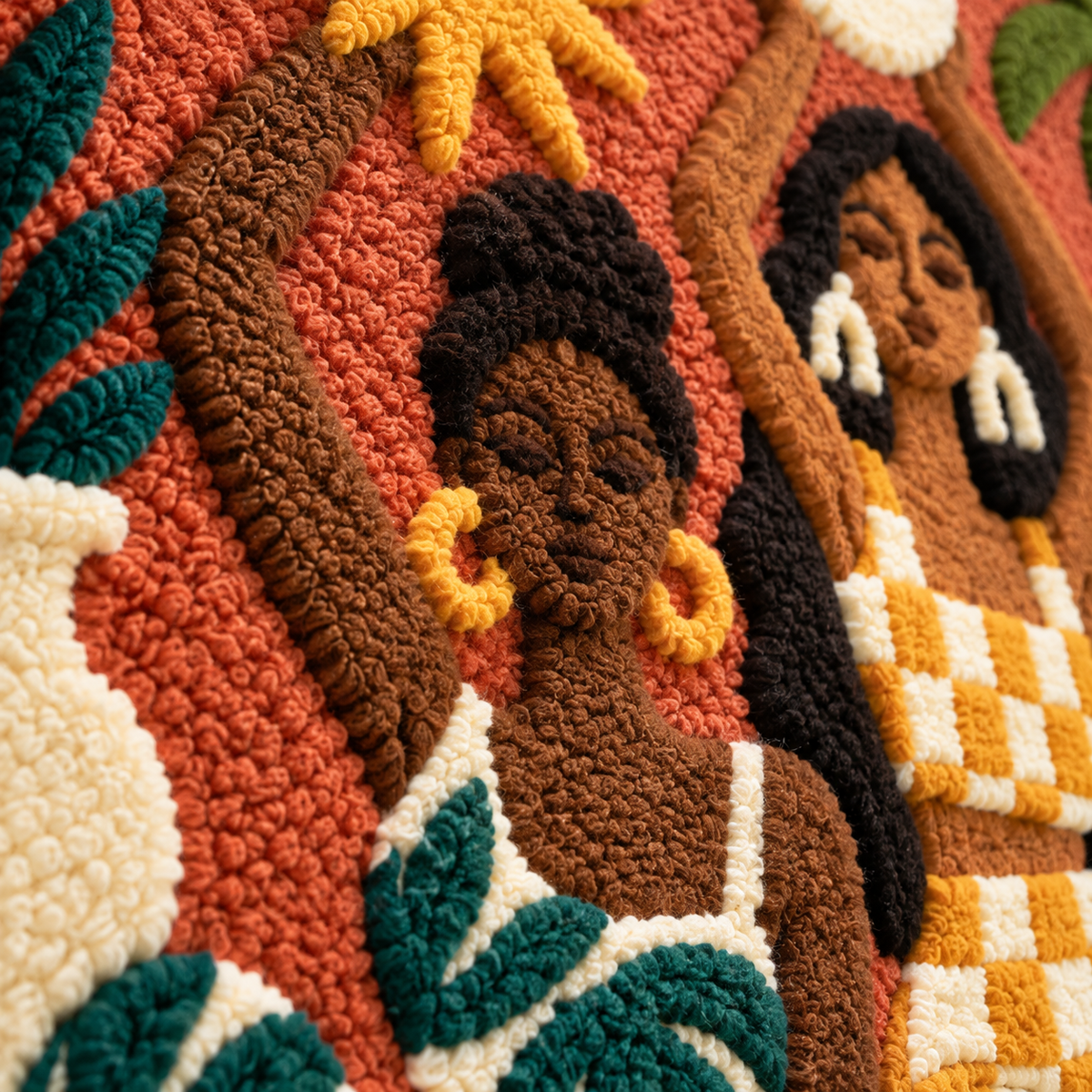 Sun and Moon Companions — tufted wool texture detail