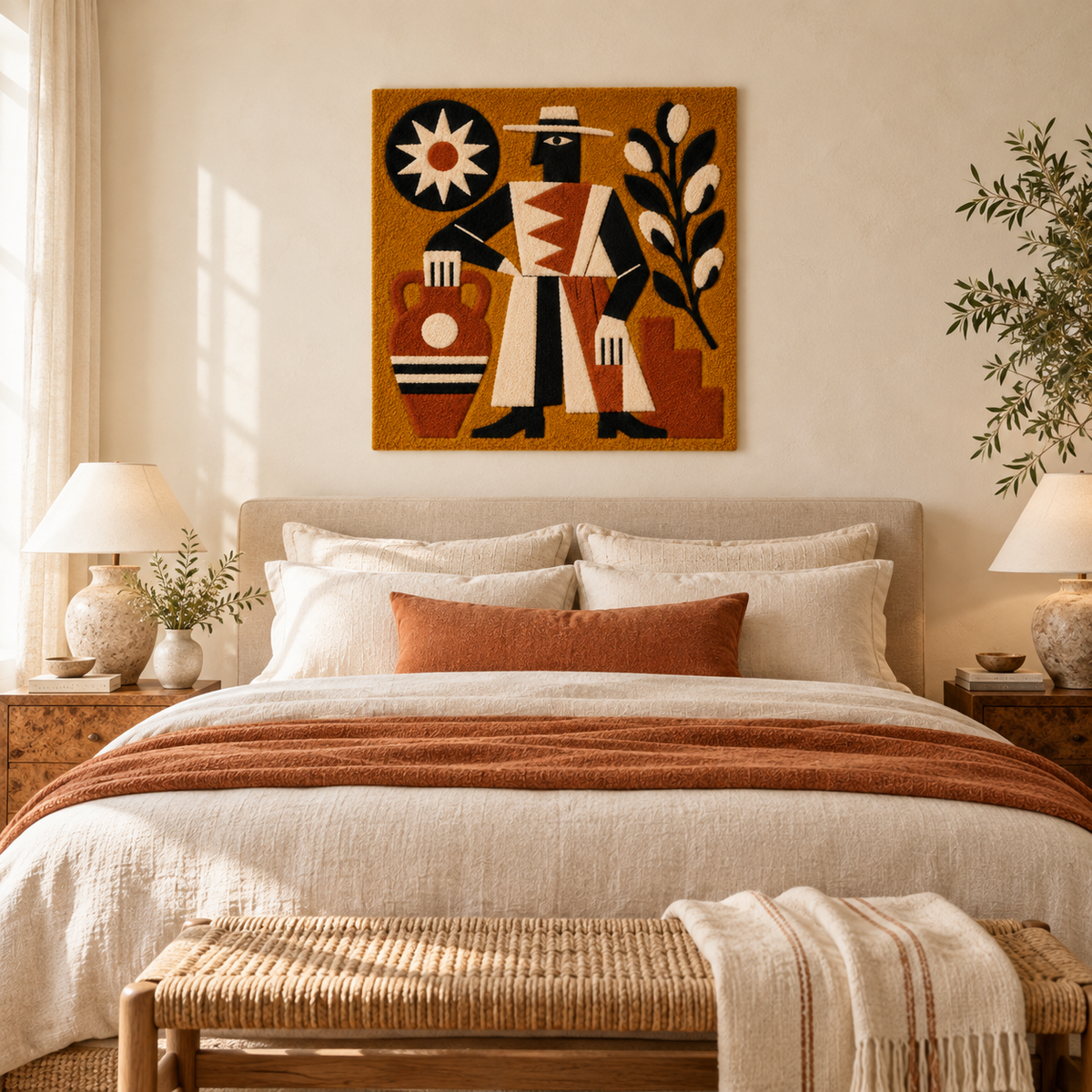 Hewn Earth Sunburst Vase Keeper wall art featuring a vibrant sunburst design with a vase holder, decorative home decor piece.