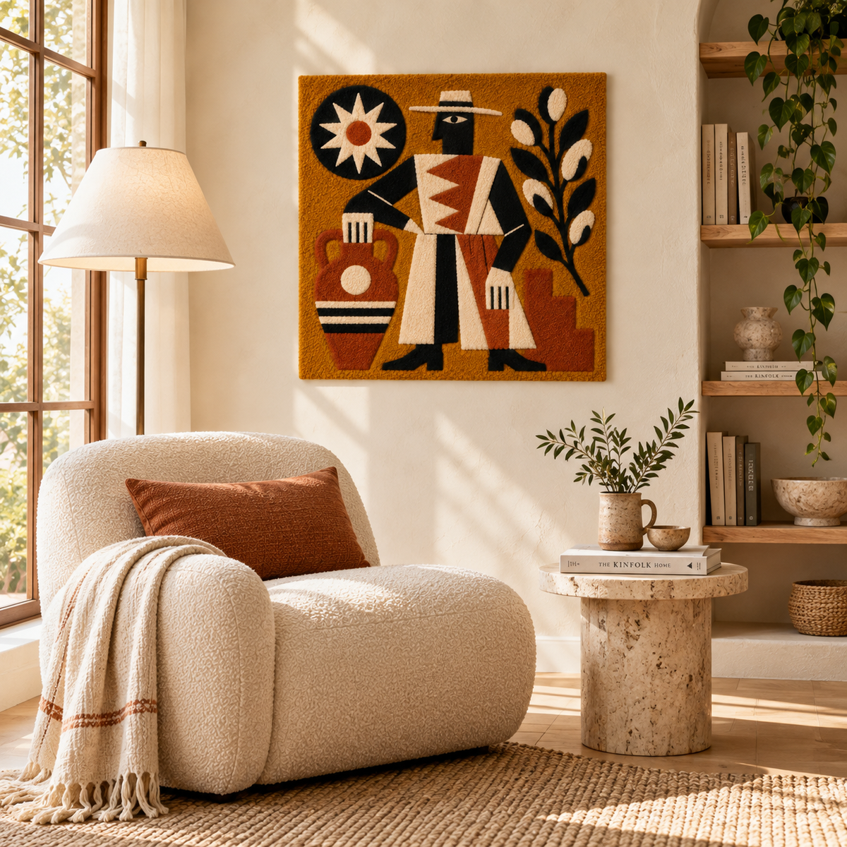 Hewn Earth Sunburst Vase Keeper wall art with a vibrant sunburst design, decorative ceramic vase for home decor.