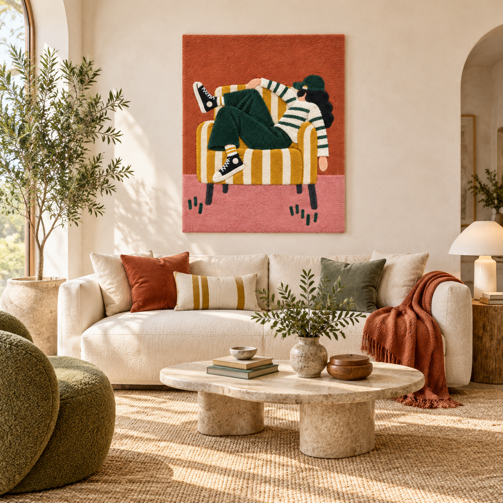 Sunday in the Striped Chair — front-facing room scene