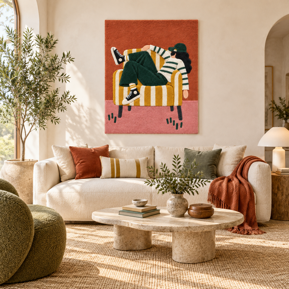 Sunday in the Striped Chair — front-facing room scene