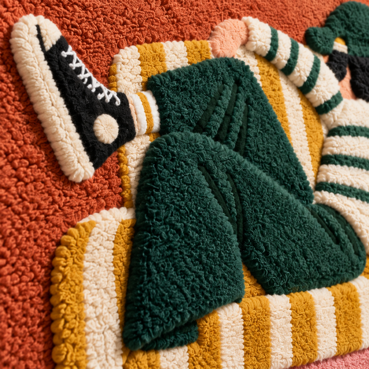 Sunday in the Striped Chair — tufted wool texture detail