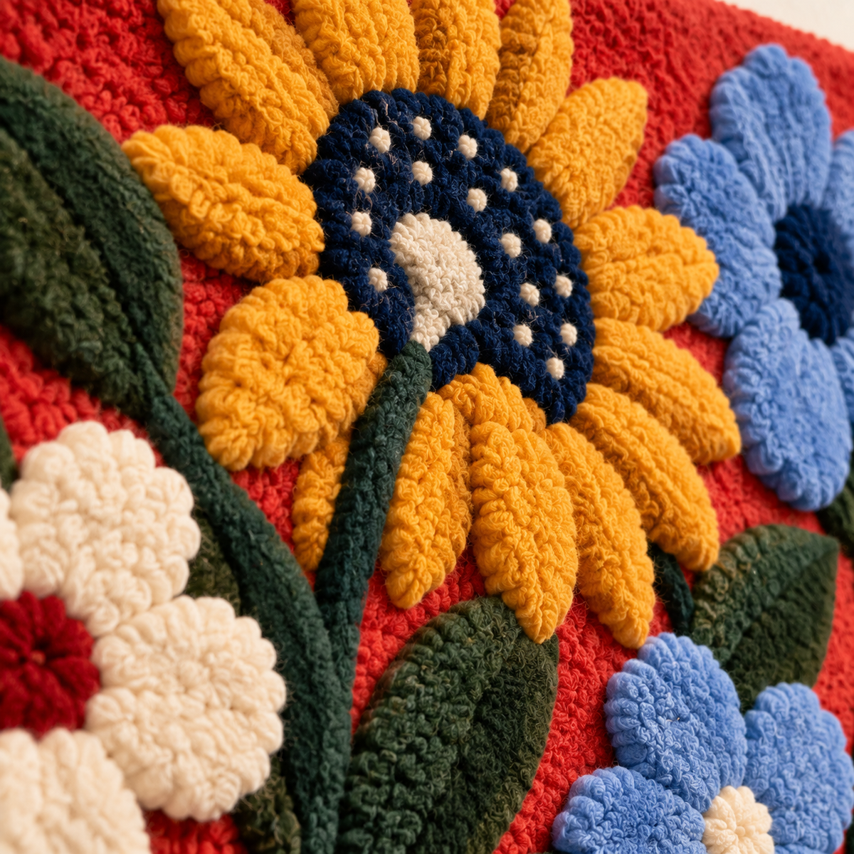 Sunflower Dessert Table — tufted wool texture detail