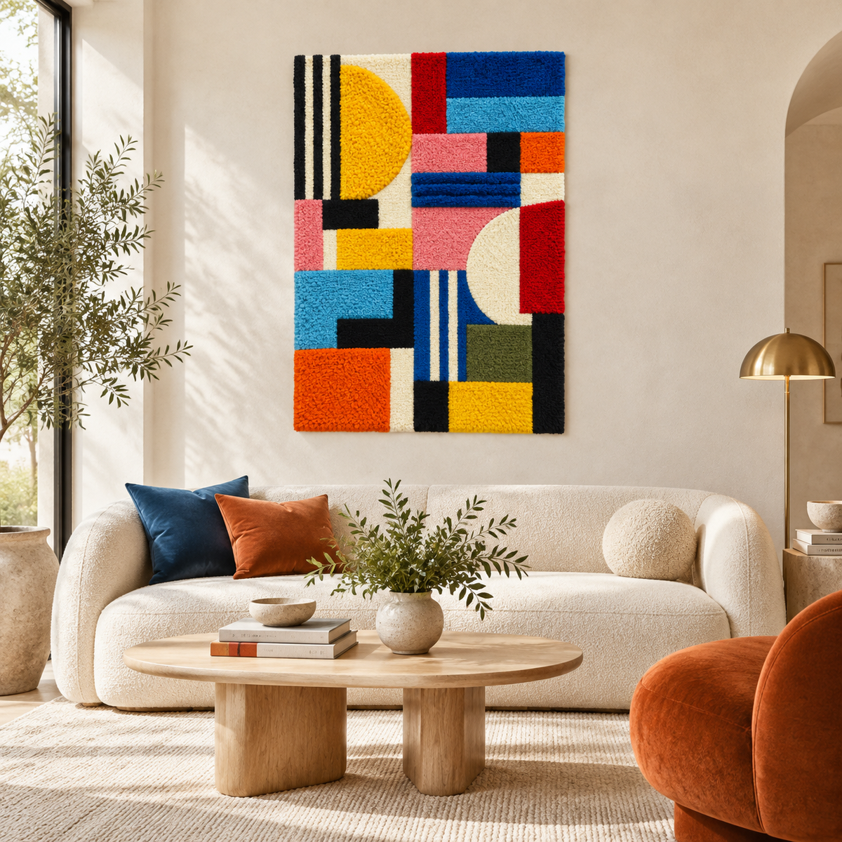 Hewn Earth Sunlit Colorblock Sonata wall art featuring vibrant geometric color blocks displayed in a modern room setting.
