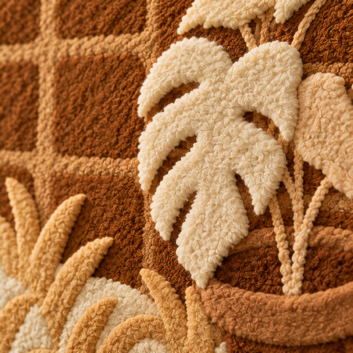 Sunlit Monstera Nook — tufted wool texture detail