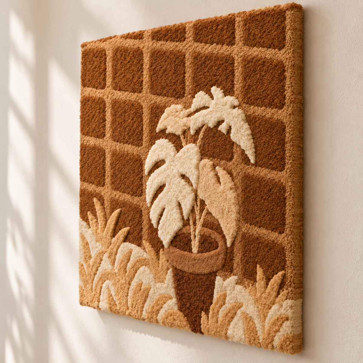 Sunlit Monstera Nook — angled relief view