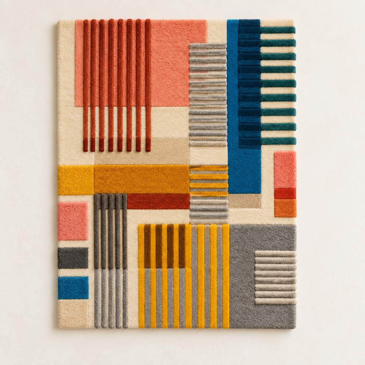 Hewn Earth Sunset Loom Geometry wall art featuring vibrant sunset colors and geometric design on a canvas.