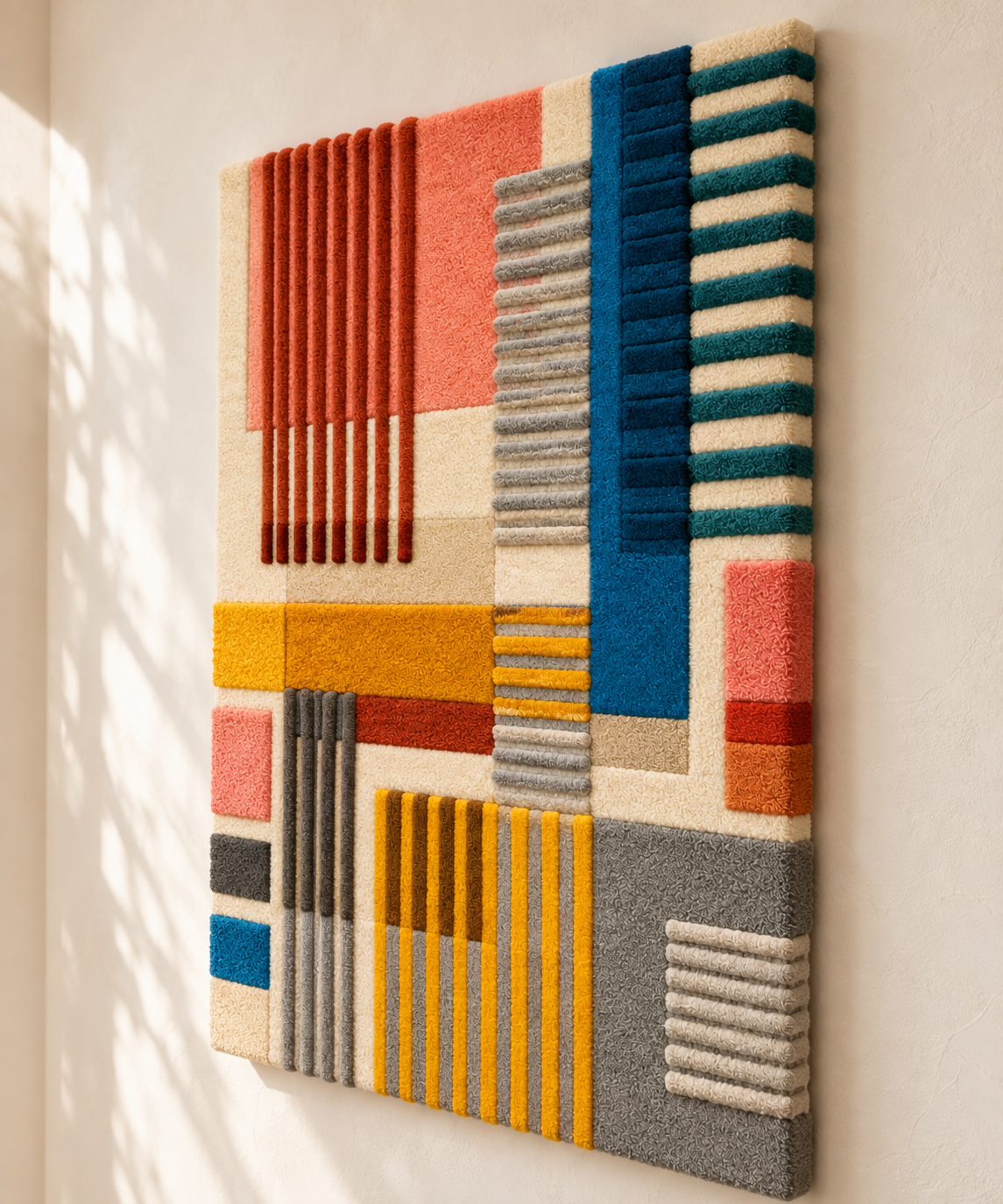 Hewn Earth Sunset Loom Geometry wall art featuring colorful geometric shapes and a sunset-inspired design for modern decor.