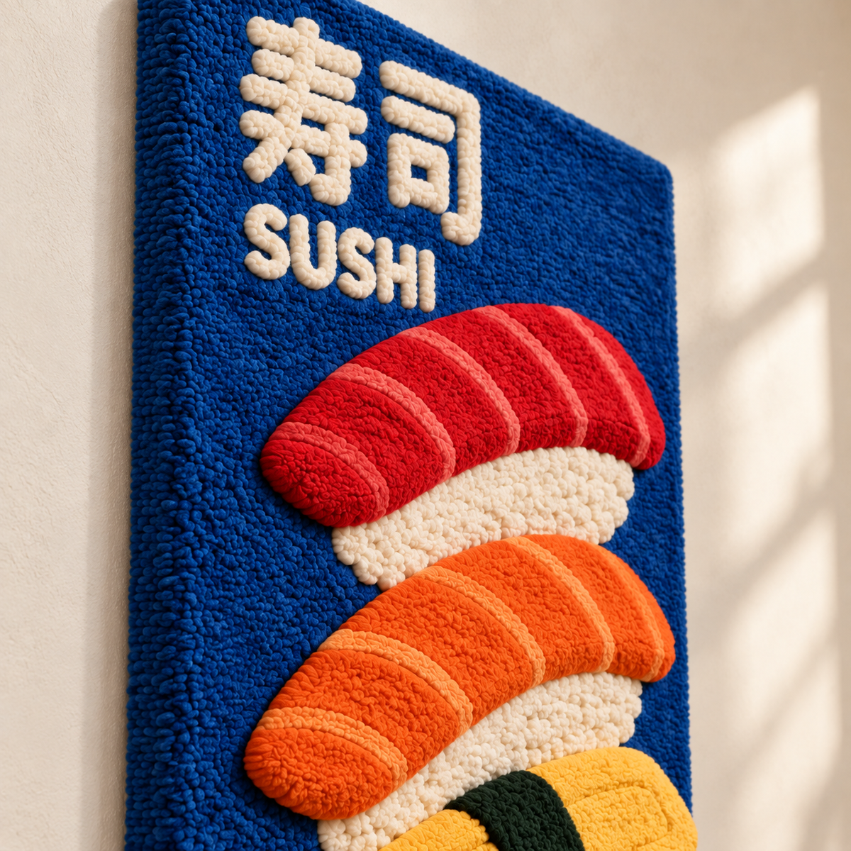 Sushi Trio in Cobalt — angled relief view