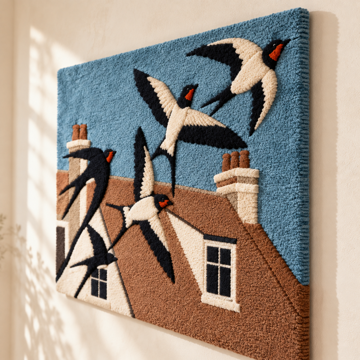Swallows over Terracotta Rooftops — angled relief view