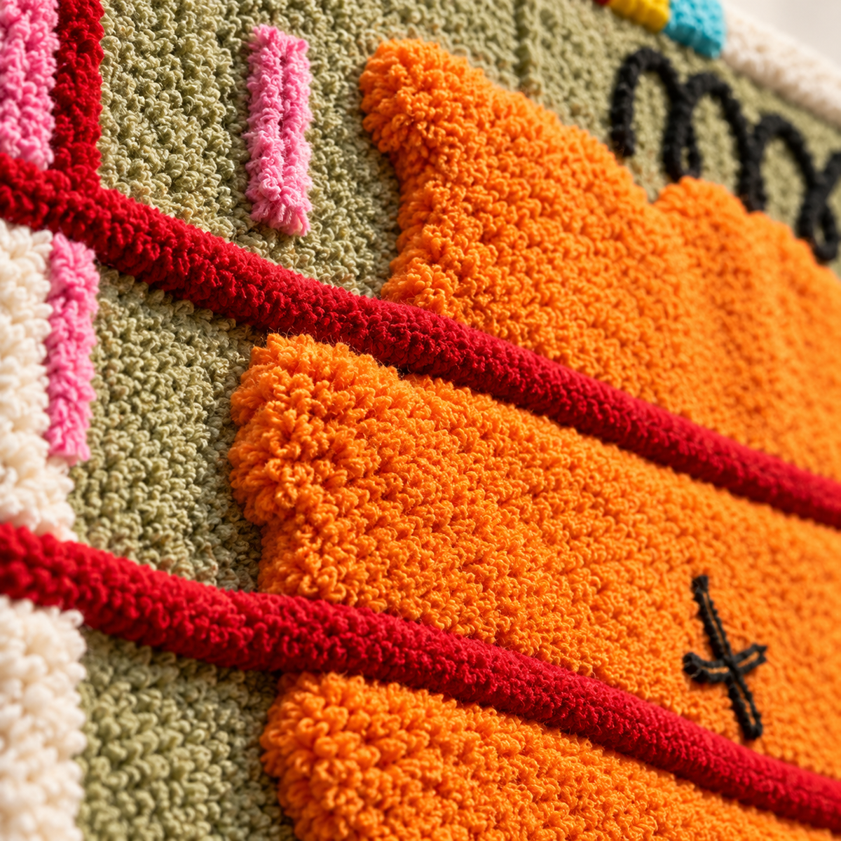 Tangerine Ribbon Playground — tufted wool texture detail