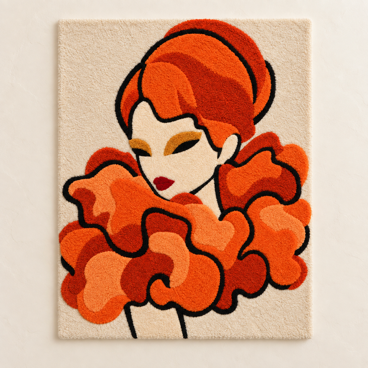 Hewn Earth Tangerine Ruffles Soft Reverie wall art featuring textured, abstract ruffle design in vibrant orange tones.