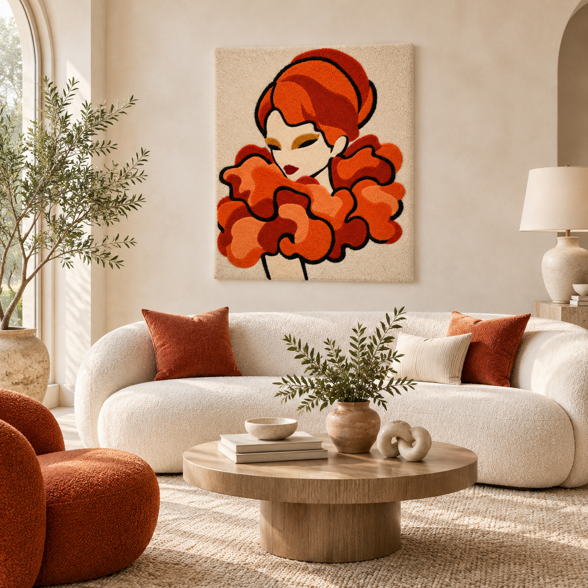 Tangerine Ruffles Soft Reverie wall art by Hewn Earth, featuring vibrant orange and textured ruffle design for modern interior decor.