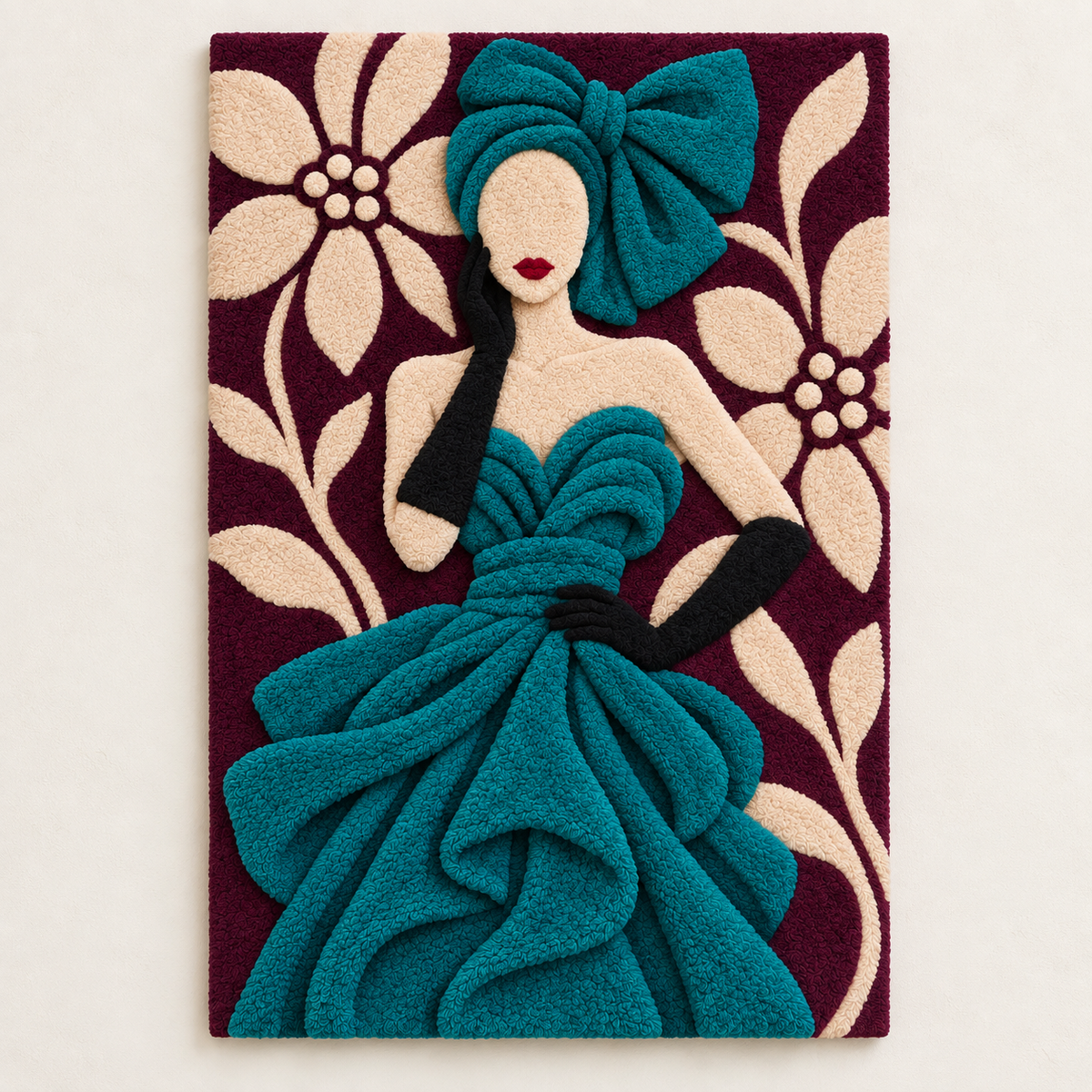 Hewn Earth teal floral wall art featuring a decorative bow, perfect for adding color to a floral salon decor.
