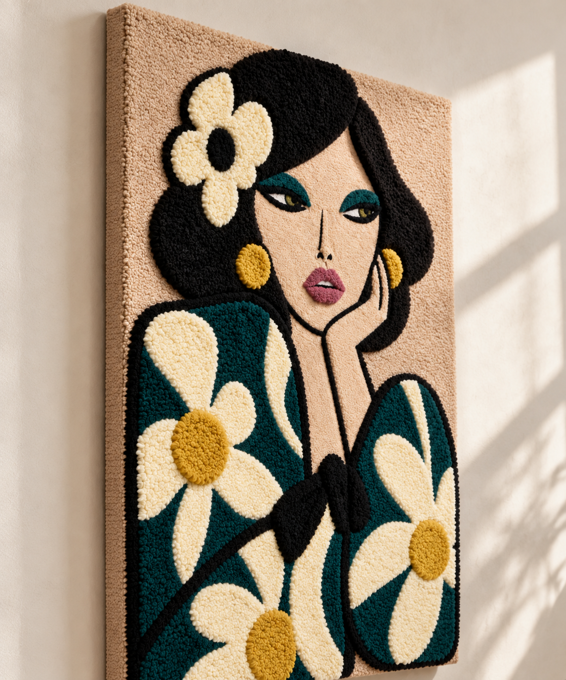 Teal Daisy Muse — angled relief view