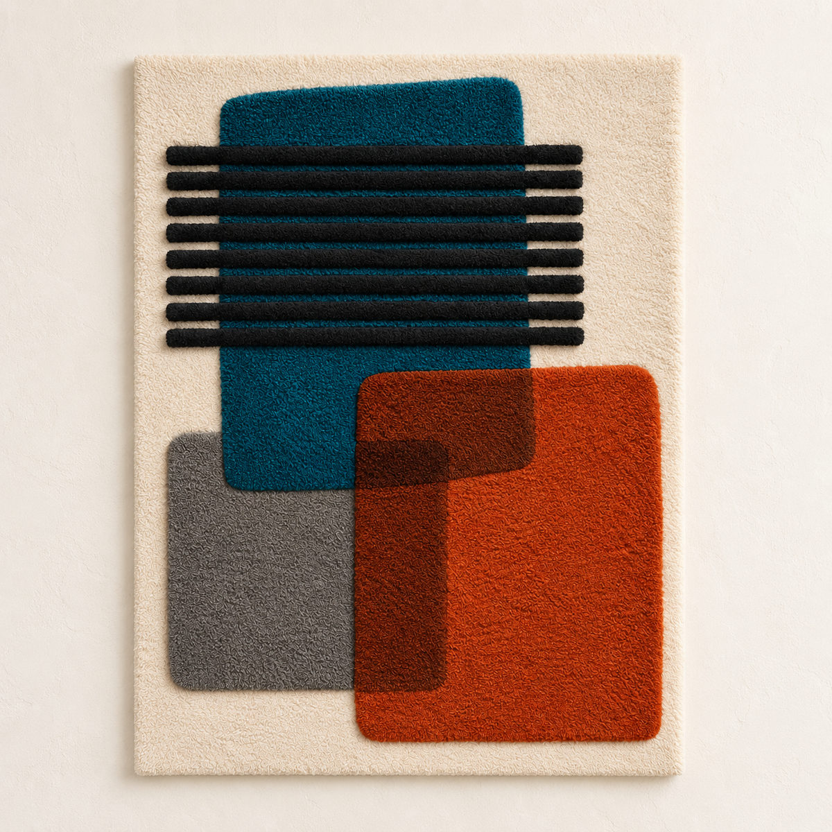 Teal Ember Bar Overlap wall art by Hewn Earth featuring layered teal and gray abstract geometric design.