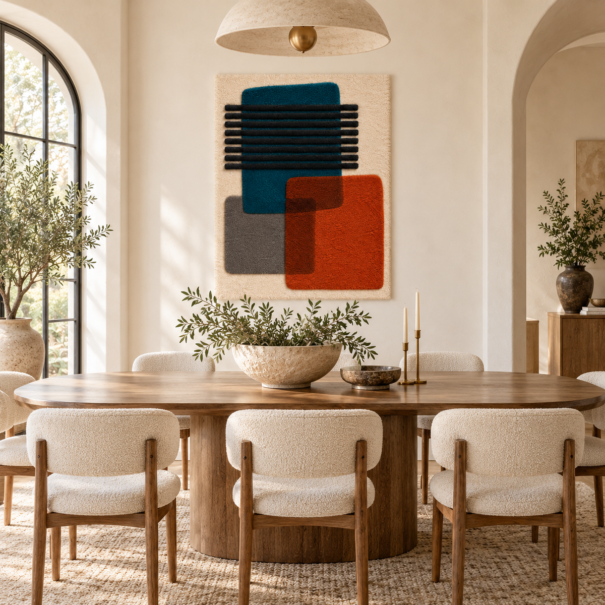 Hewn Earth teal Ember Bar Overlap wall art with overlapping rectangular shapes in teal and warm tones, modern abstract design.