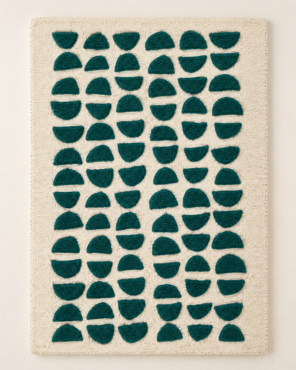 Teal Half Moon Cadence wall art by Hewn Earth featuring a modern, abstract teal moon design on a light background.