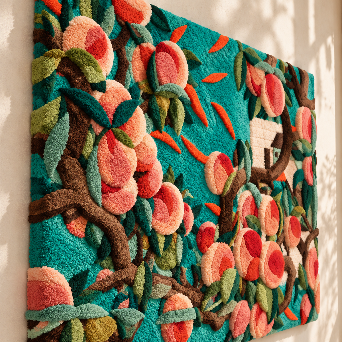 Teal Peach Orchard by Hewn Earth Studio — angled relief view