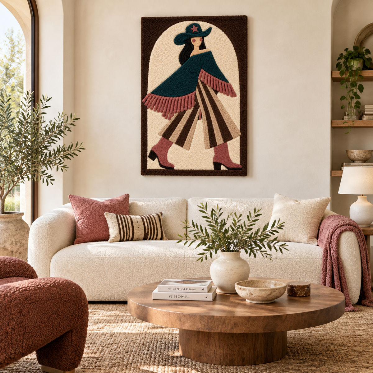 Teal Poncho Promenade — front-facing room scene [room-front]
