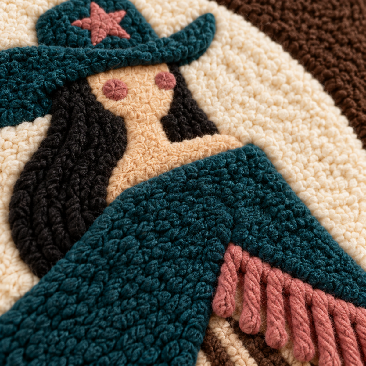 Teal Poncho Promenade — tufted wool texture detail
