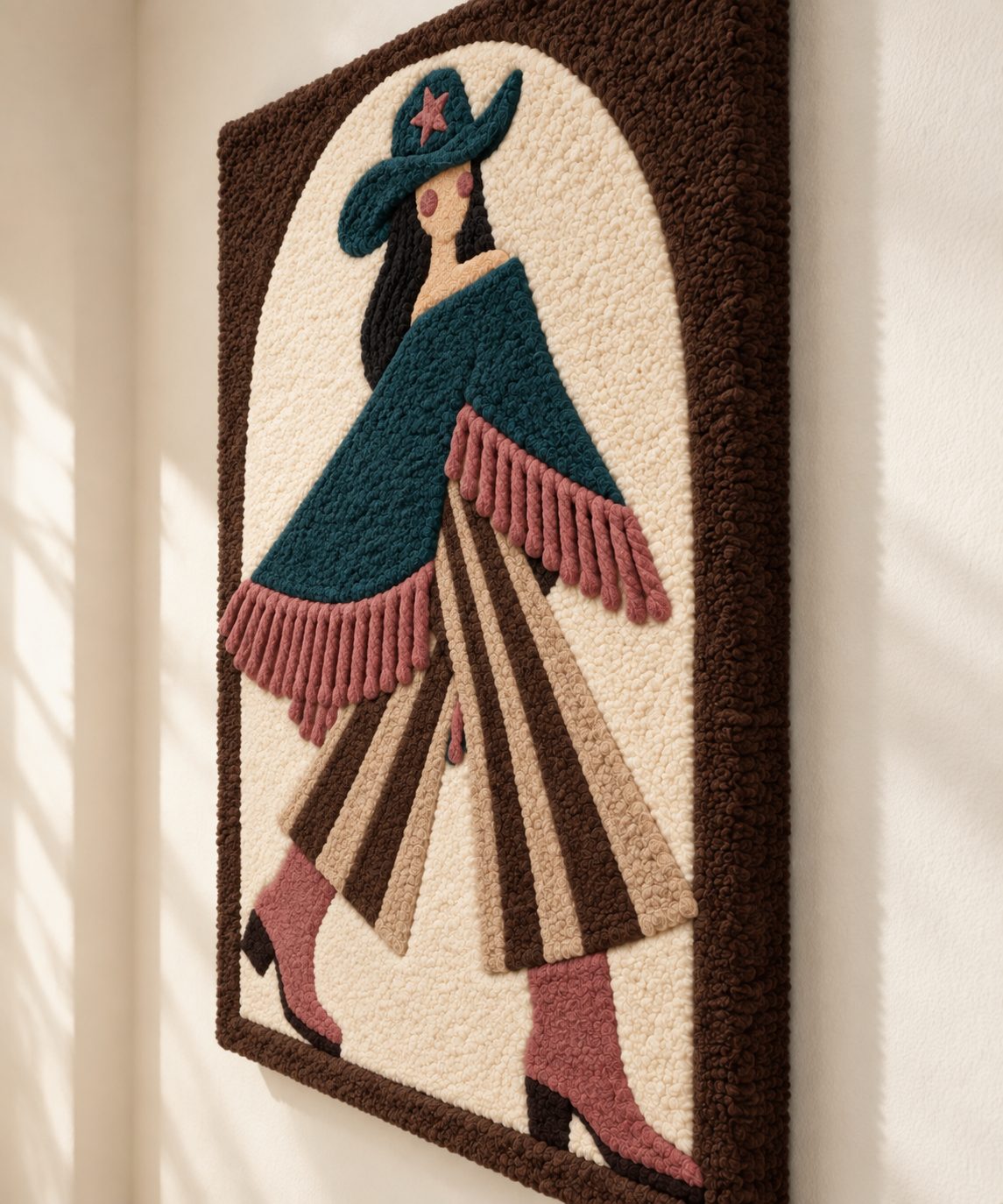 Teal Poncho Promenade — angled relief view