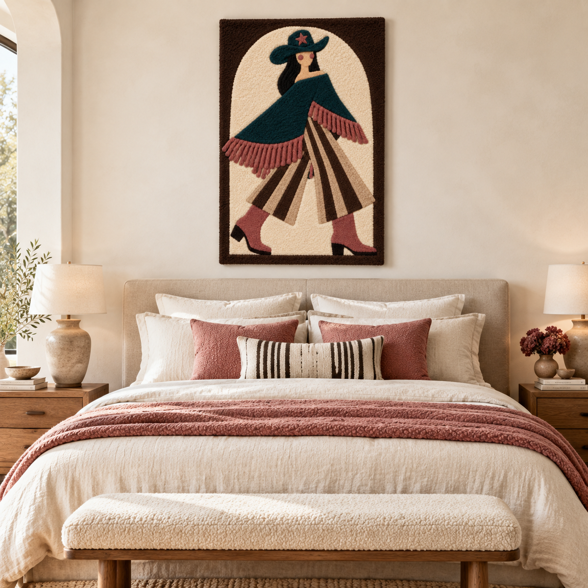 Teal Poncho Promenade — room setting 1