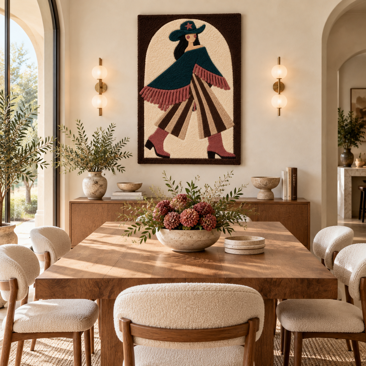 Teal Poncho Promenade — room setting 2