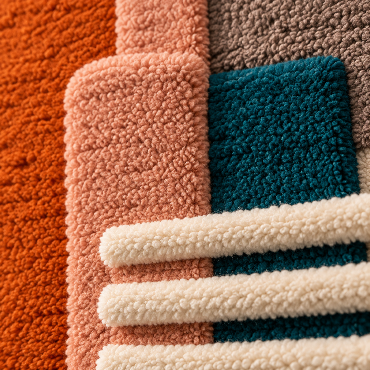 Teal Terracotta Crossbars — tufted wool texture detail