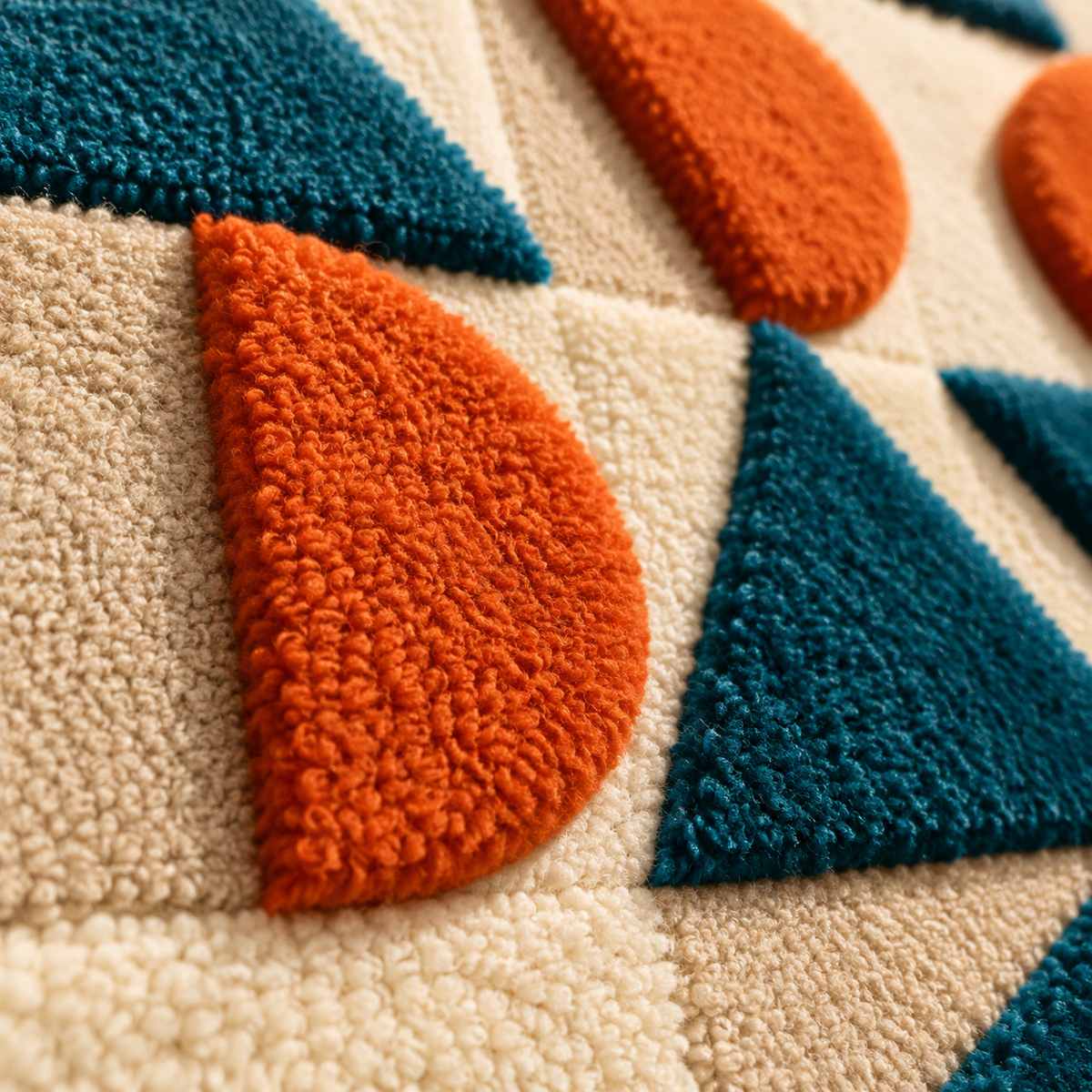 Close-up of Hewn Earth teal terracotta shape mosaic wall art with intricate geometric patterns and vibrant teal and terracotta tones.